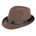 British style brown pinstripe fedora hat with black ribbon for men and seniors - M / Coffee