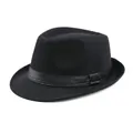 British style men's fedora hat with black pinstripe pattern and satin decorative band - M / Black