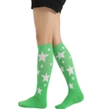 Bright green knee high socks with white star jacquard pattern and ribbed cuffs - Green with White Stars