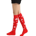 Red knee-high cotton socks featuring white star patterns and elastic ribbed cuffs - Red with White Stars