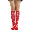 Red knee-high socks with white polka dots in soft ribbed cotton for fashion cosplay - Red with White Polka Dots