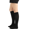 Classic black knee-high cotton socks with ribbed knit texture for women in uniform style - Solid Black