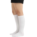 White ribbed cotton blend knee high socks with elastic striped texture for women - Solid White