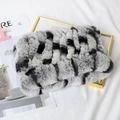 Detail of soft rex rabbit fur infinity scarf with grey and black knit texture - Multicolor 6