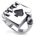 Gothic skull claw poker Ace of Spades ring in silver-black finish for men - US 7 / Silver