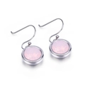 Pendientes largos de plata con piedras rosas redondas facetadas y ganchos de oreja largos - Ópalo Sintético Rosa
