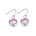Pendientes de plata con cristal rosa redondo facetado y diseño de gancho de pez - Circonita Rosa
