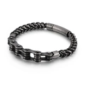 Pulsera de motorista en acero inoxidable gris oscuro con eslabones cubanos y cierre imán - Negro Gunmetal (KB118003-KFC)