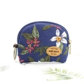 Semicircle navy floral cotton coin purse with metal zipper and key ring attachment - Royal Blue Floral