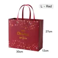 Rote Weihnachts-Geschenktüte aus Papier mit Goldfolien-Schriftzug und Seidengriff, Größe L - L / Rot