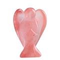 2-inch natural rose quartz angel carving with praying hands and translucent pink texture - Watermelon red