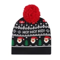 Festive knitted Christmas beanie in black with red pompom and HO HO HO pattern - Black Santa Claus