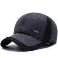 Gorra de béisbol de lana para hombre con textura gris y paneles negros de invierno - Ajustable / Gris