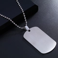 Polished silver rectangular stainless steel dog tag pendant with beaded chain necklace - Brushed Round Corner 4.9*2.8*0.18cm (No Chain)