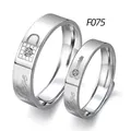 Silver couples ring set featuring lock and key charms with engraved Love text - F075 Men's Style