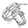 Her King His Queen couple rings set with cross stones and hollow heart diamond design - F083 Men's Style