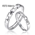 Adjustable men's silver ring with modern chain-link pattern and platinum finish - F073 Men's Style