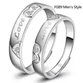 Adjustable couple's silver ring set with Love engraving and heart-shaped zircons - F089 Men's Style