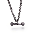 Vintage silver dumbbell pendant necklace with matte finish for fitness enthusiasts - Antique Silver (KN88630-K)