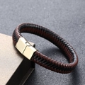 Handmade woven leather bracelet in brown and black with a gold magnetic metal clasp - 20.5CM / Gold Buckle Coffee Leather