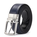 Herrengürtel aus dunkelblauem Leder mit drehbarer silberner Metallschnalle auf Weiß - 100cm / Dunkelblau-Schwarz