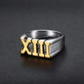 Anello in acciaio inossidabile argento con numero romano XIII dorato per uomo e donna - US 7 / Bicolore Oro e Argento