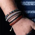 Multi-layer navy style braided bracelet set featuring retro nautical rudder and cord - Vintage Ethnic Collection (N012) / 5 Pieces Pack / N012