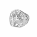 Anillo hip hop para hombre con cabeza de caballo y herradura con cristales brillantes - US 10 / Color Acero