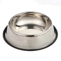 Durable stainless steel pet bowl with black non-slip rubber base and paw print pattern - Footprint / 34cm