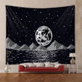 Bohemian black and white moon phase tapestry with stars and mountain scenery for home decor - GT102036