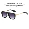 Fashionable oversized square sunglasses with black frames and gradient gray lenses - Glossy Black Frame Gradient Grey Lens