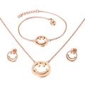 Conjunto de joyas de acero de titanio oro rosa con caras sonrientes, collar y pendientes - Oro rosa