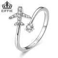 S925 sterling silver airplane ring with adjustable band and sparkling zircon stones - 925 Silver / Silver (SCR623)