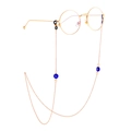 Golden eyewear chain with blue evil eye beads and stylish metal links for glasses - Gold