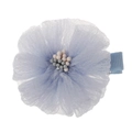 Detail of blue tulle flower hair clip with pearl center and matching fabric-wrapped base - #7 Blue Bud Flower-Clip
