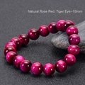 Pulsera de cuentas de ojo de tigre rojo rosa de 10mm con brillo de seda y efecto ojo de gato - 10mm / Ojo de Tigre Rojo Rosa Natural