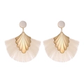 Bohemian gold fan-shaped drop earrings with cream white tassel fringe detail - Cream White (3336)