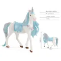 White unicorn figurine with blue mane and silver horn, size 13X4X12.5CM for children - Blue Fairy Horse (PL-127-1223)