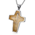 Collana a croce con scheletro in resina marrone e dettaglio teschio su catena d'argento - Colore Acciaio Senza Catena (D0802)