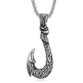 Vintage Herren Halskette aus Edelstahl mit Fischhaken-Anhänger und Gravurdetails - Stahlfarbe Mit Kette