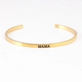 Polished gold stainless steel open C-shape mantra bracelet with MAMA engraving - MAMA