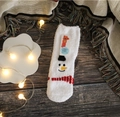 Thick coral fleece Christmas socks featuring a cute snowman pattern on white plush fabric - Adult (No Gift Box) / Black Hat Snowman