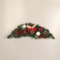 Christmas door garland with pine cones, cotton flowers and red gold bows on plain background - Red Decoration Series-Ram Horn Swag 60cm