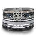 Multi-layer leather wrap bracelet with Tree of Life charm and magnetic clasp in grey - Gray
