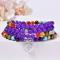 Bracciale chakra ametista 108 grani con ciondolo Albero della Vita su base di pietra - Pendaglio Albero della Vita (WB0293)
