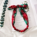 Bandeau de Noël à oreilles de lapin avec motif à carreaux rouge et vert - Vert