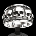 Anillo de calavera estilo punk para hombre en plata antigua con relieves detallados - Calavera de Múltiples Caras Punk (CY575)