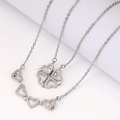 Collana in argento a quadrifoglio pieghevole con cuori e cristalli scintillanti - Argento + Bianco