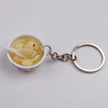 Miniature blue and white porcelain bowl keychain with soup and spoon charm - Style 12 Glutinous Rice Balls