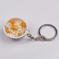 Miniature blue white porcelain corn soup bowl keychain with realistic spoon and metal ring - Style 7 Corn Porridge